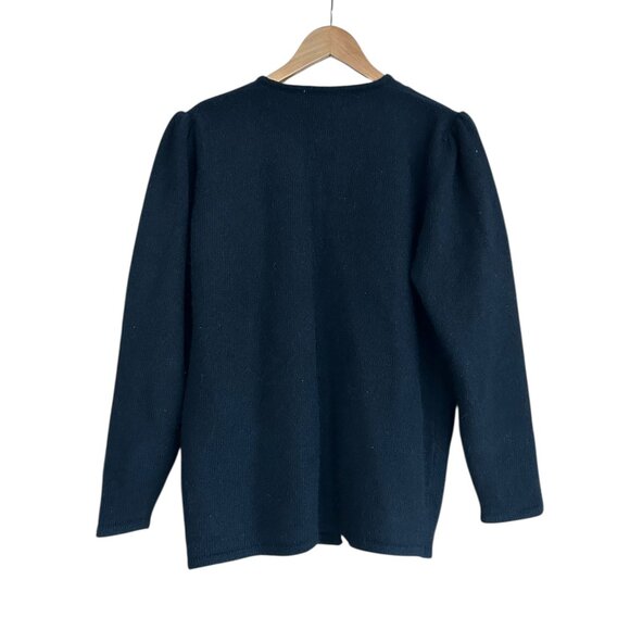 Vintage 90s Magnolia Black Beaded Applique Cardigan Lambswool Angora Sz S - Picture 2 of 5